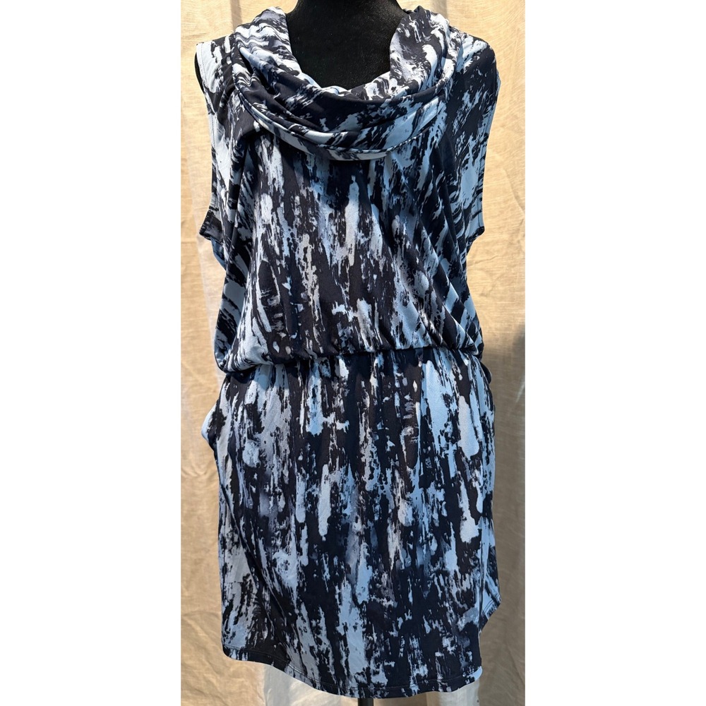 Michael Michael Kors Blue Black Abstract Print Cowl Neck Blouson Mini Dress L